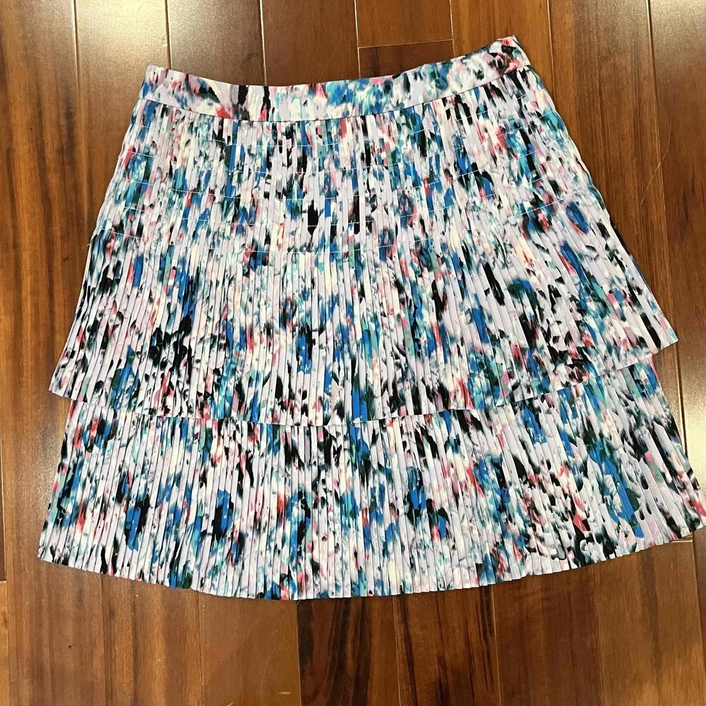 J.Crew Floral Print‎ Skirt Mini Pleated Tiered Multi Watercolor Print Size 2